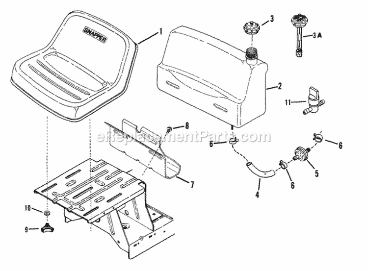 Fuel Tank  Operators Seat Diagram and Parts List for 281011BE  Snapper Lawn Tractor