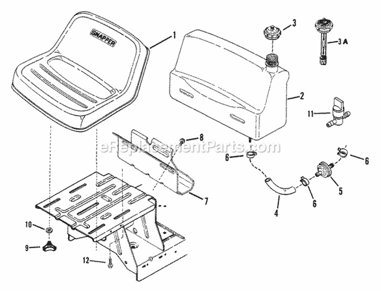Fuel Tank  Operators Seat Diagram and Parts List for E331313BE  Snapper Lawn Tractor