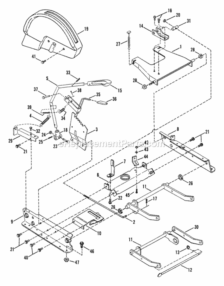 Rails Lift Arms Cam Lift (25 28 30 33 Models) Diagram and Parts List for E331313BE  Snapper Lawn Tractor