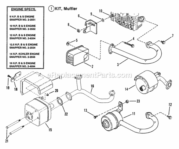 Exhaust Muffler  Engines Diagram and Parts List for E331313BE  Snapper Lawn Tractor