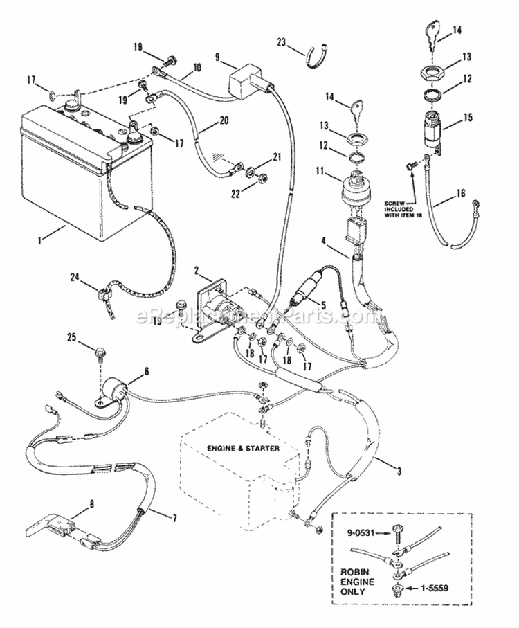 Electrical Systems Diagram and Parts List for 25659BE  Snapper Lawn Tractor