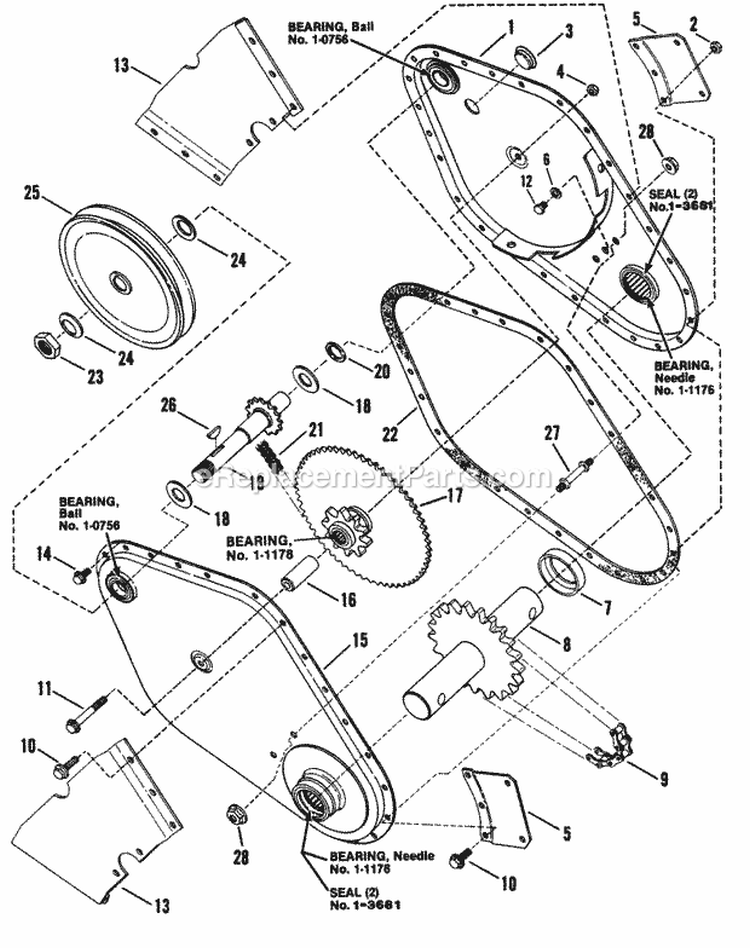 Main Chain Case Diagram and Parts List for R5000  Snapper Tiller