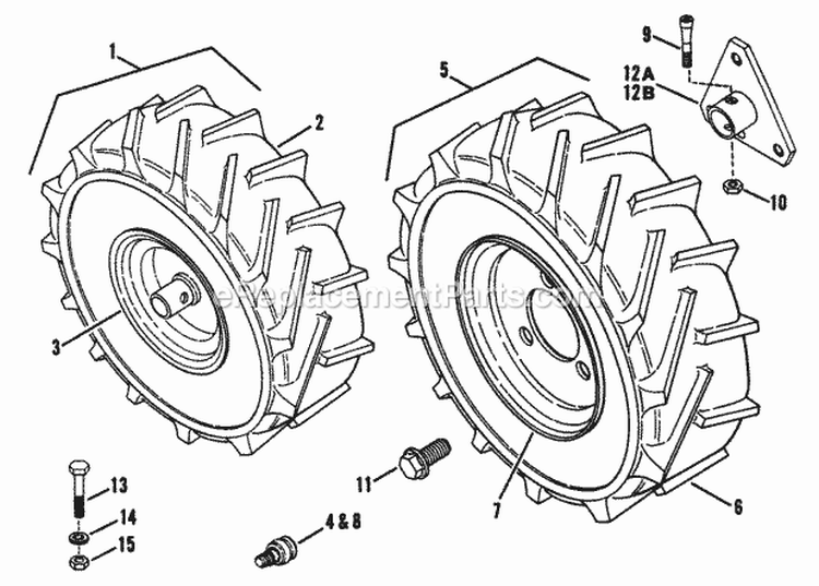 Wheels Tires Rims Diagram and Parts List for R5000  Snapper Tiller
