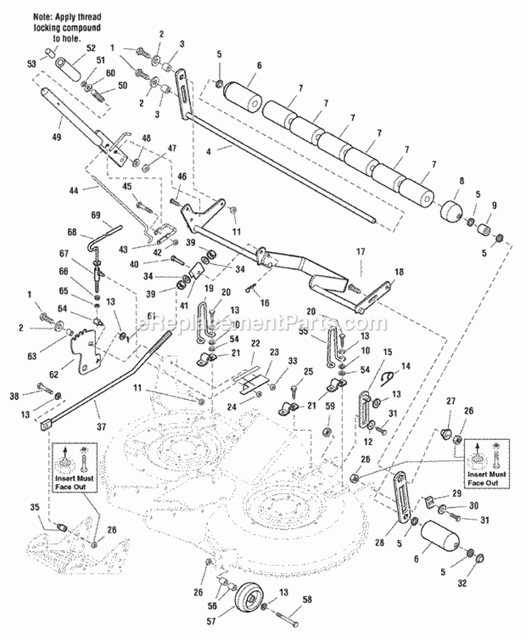 40 Mower Deck - Height Adjustment  Roller Bar Diagram and Parts List for RD18VG40 1694675 Snapper Lawn Tractor