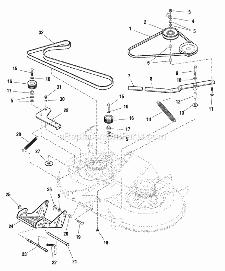 40 Mower Deck - Belt Idle Arm  Hitch Diagram and Parts List for RD18VG40 1694675 Snapper Lawn Tractor
