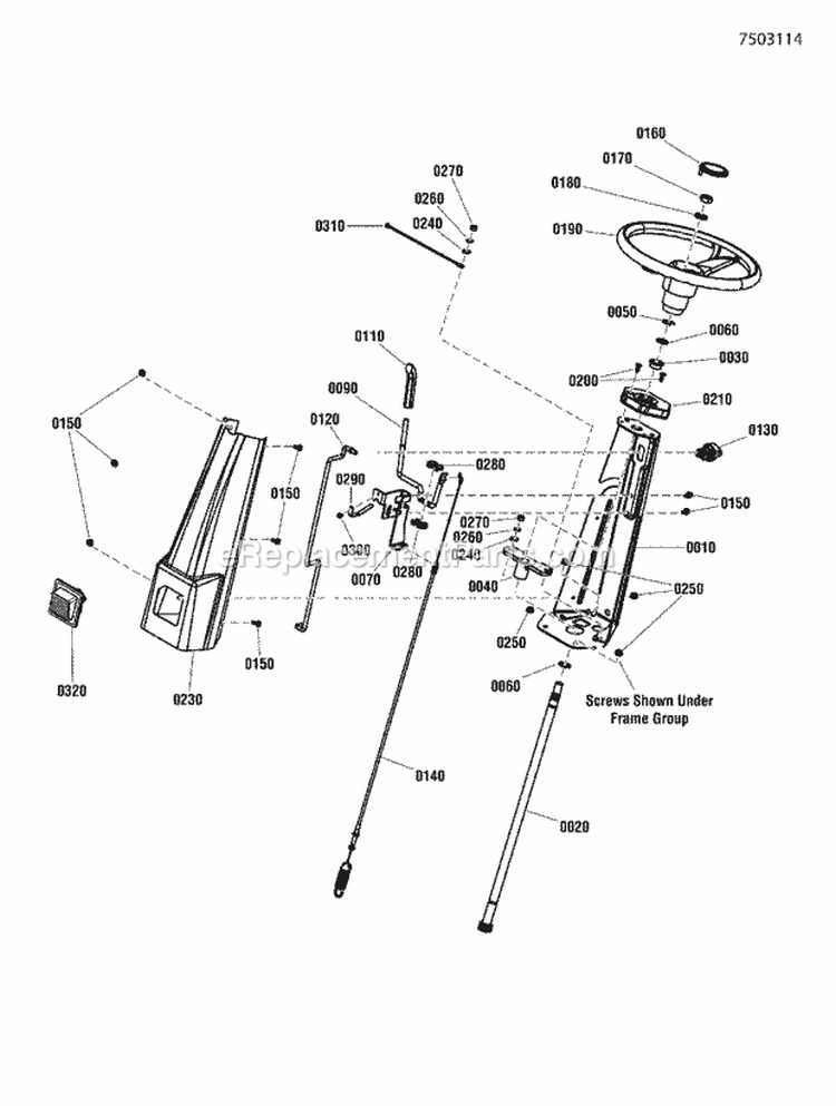 Steering Tower Group Diagram and Parts List for RE210  Snapper Lawn Tractor