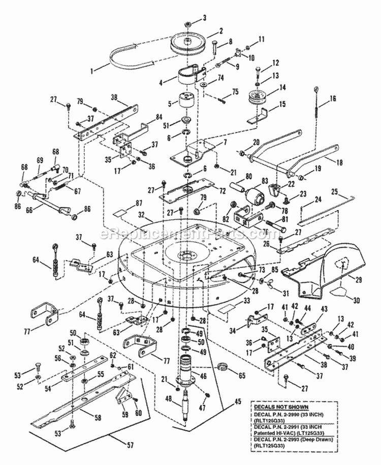 33 Cutting Deck Belts Brakes Diagram and Parts List for ELT125G331KV  Snapper Lawn Tractor