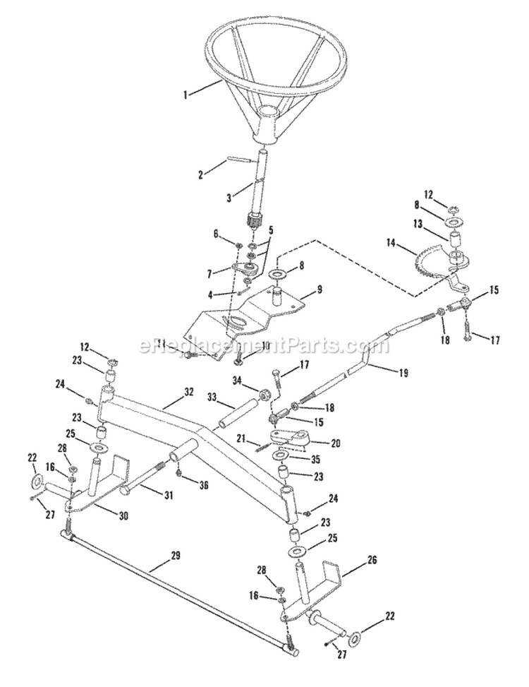 Steering  Front Axle Parts Diagram and Parts List for LT12D331B  Snapper Lawn Tractor