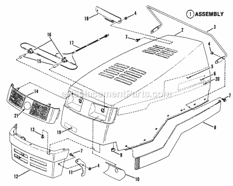Hood Bumper Headlights Diagram and Parts List for ELT140H331KV 80397 Snapper Lawn Tractor