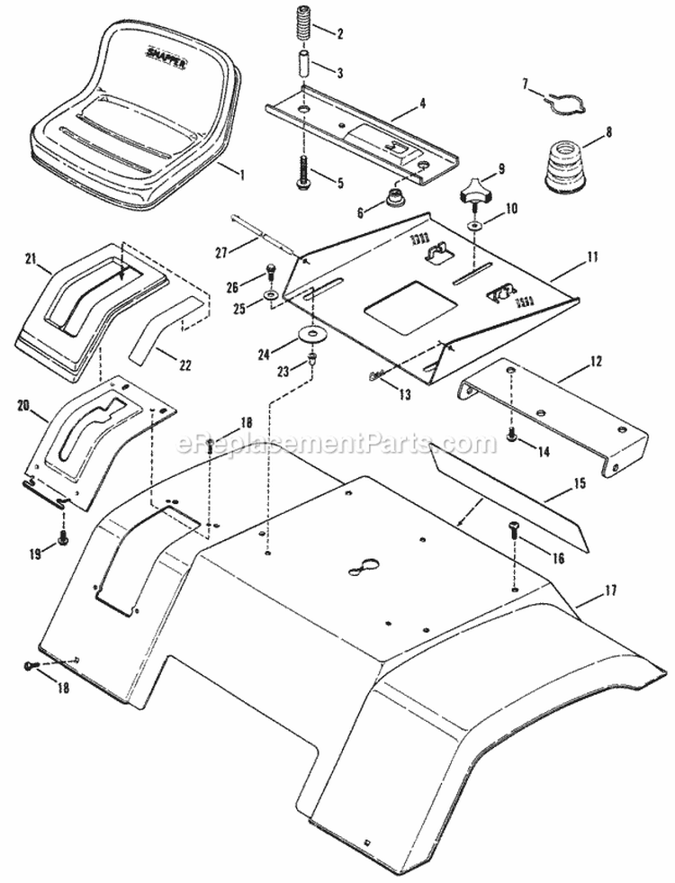 Seat Rear Fender Diagram and Parts List for ELT140H331KV 80397 Snapper Lawn Tractor
