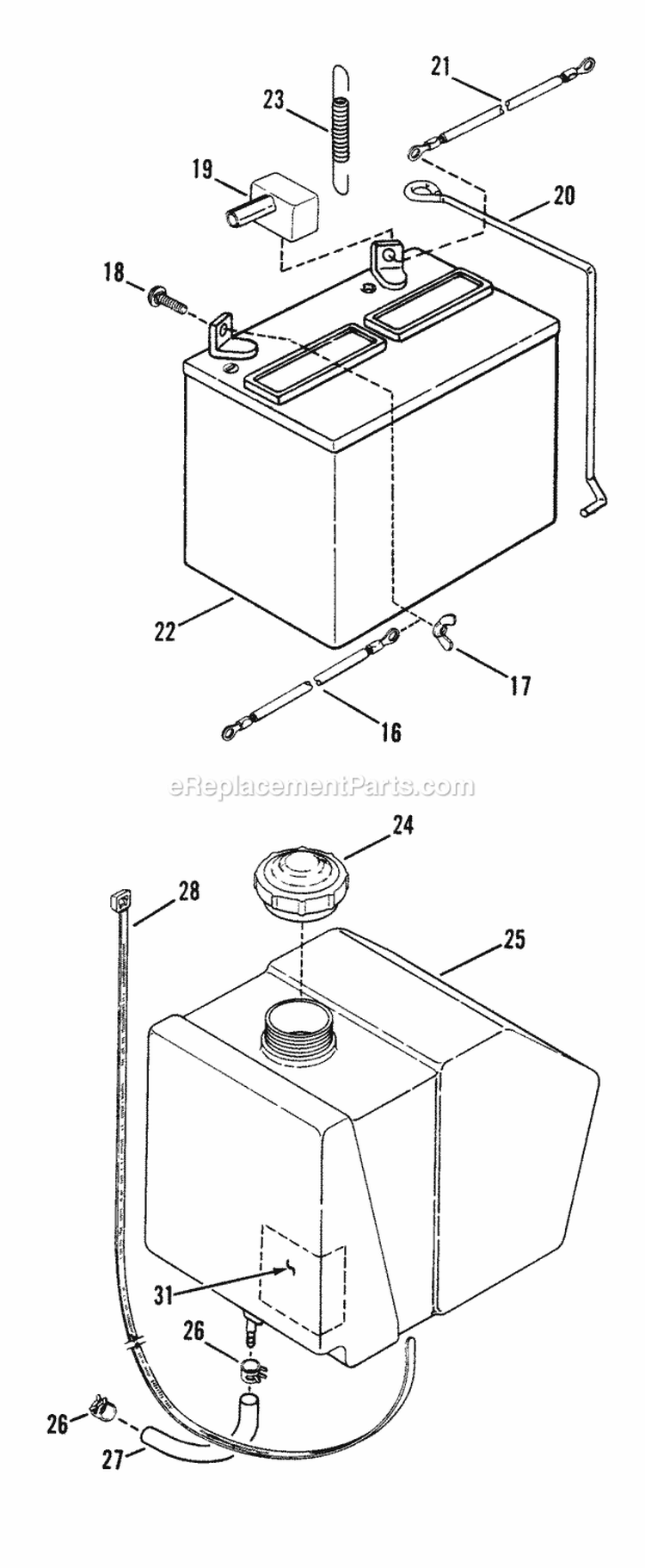 Dash Panel Fuel Tank Battery (Part 2) Diagram and Parts List for LT160H482BV 80392 Snapper Lawn Tractor