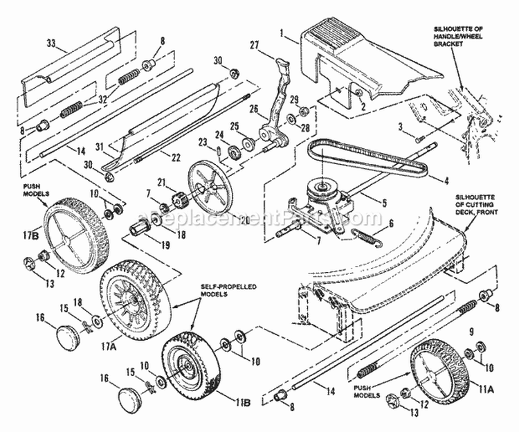 Wheels Guards Axle Transmission Diagram and Parts List for R20500  Snapper Lawn Mower