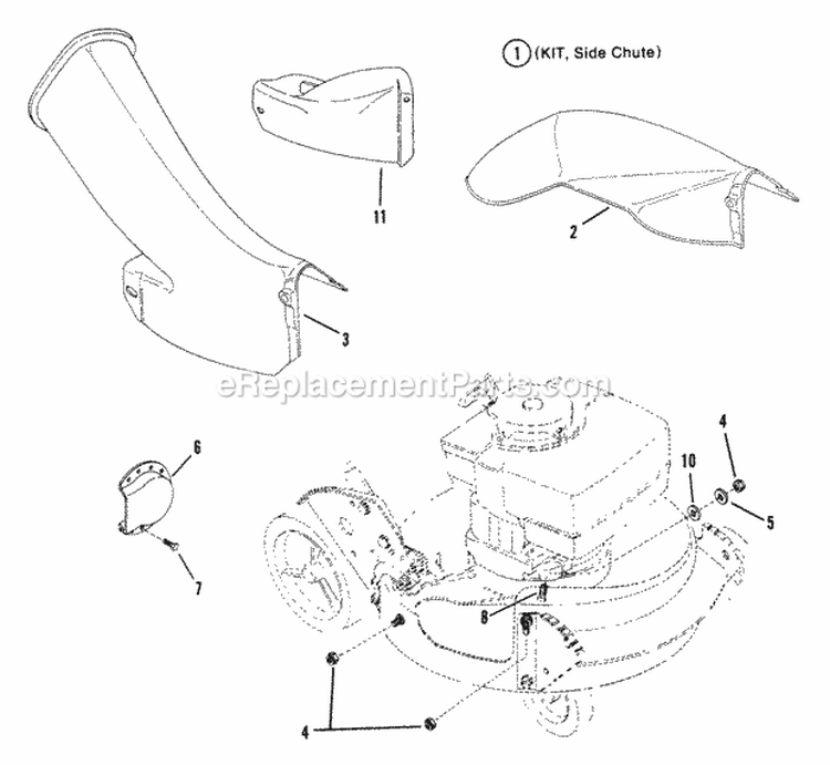 Side Chute Adapter Diagram and Parts List for 21357B  Snapper Lawn Mower