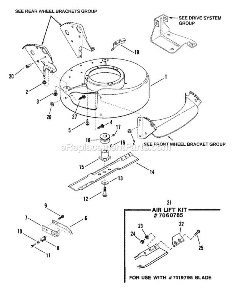 Cutting Deck Blade Interlock Diagram and Parts List for 21357B  Snapper Lawn Mower