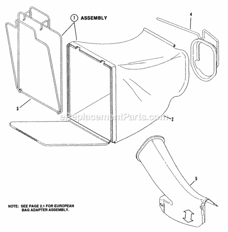 Grass Bag Accessory Diagram and Parts List for 21509B  Snapper Lawn Mower