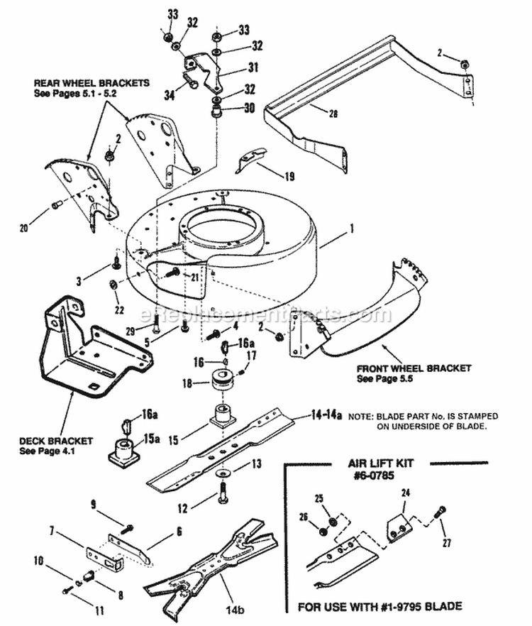 Cutting Deck Blade Interlock Diagram and Parts List for 21509B  Snapper Lawn Mower
