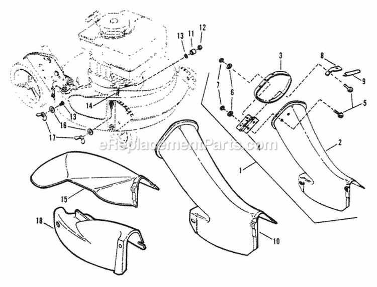 Side Chute Adapter Diagram and Parts List for 21500 90S Snapper Lawn Mower