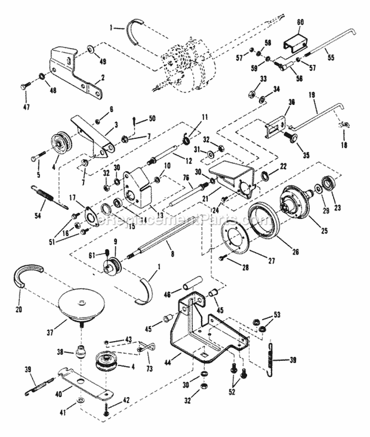 Drive System Self-Propelled Diagram and Parts List for P21600TV 90'S Snapper Lawn Mower