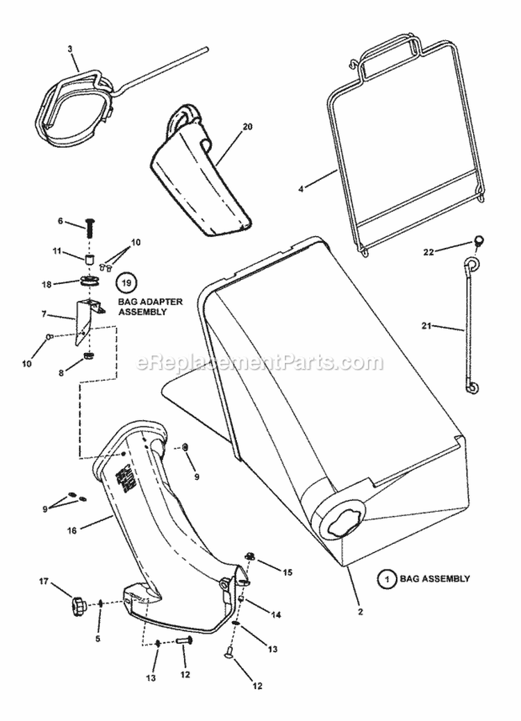 Grass Bag Components Diagram and Parts List for P216020KWV 7800557 Snapper Lawn Mower