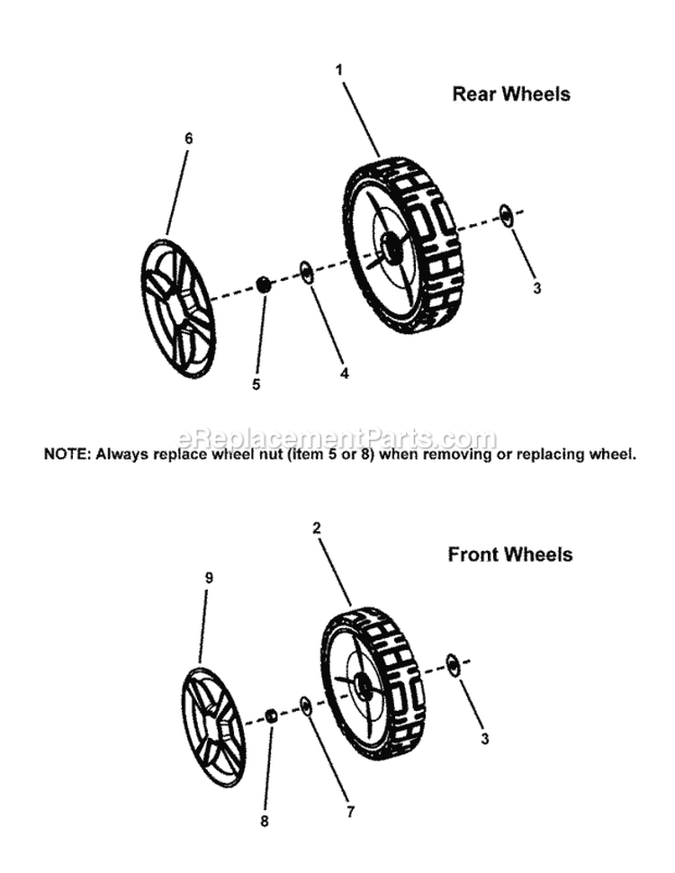 Wheels Front And Rear Diagram and Parts List for P216020KWV 7800557 Snapper Lawn Mower