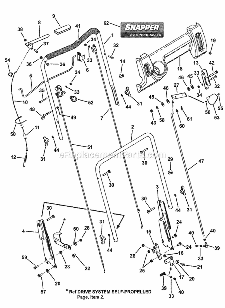 Handles And Controls Diagram and Parts List for P216020KWV 7800557 Snapper Lawn Mower