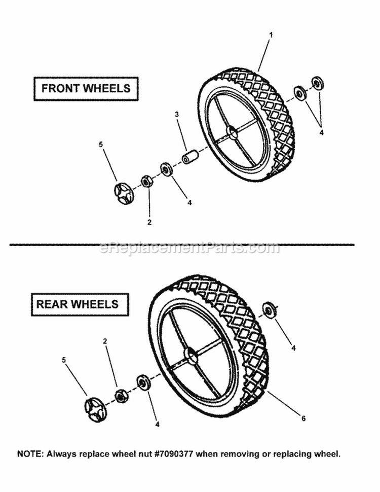 Wheels Front  Rear Diagram and Parts List for 2167519B 7800031 Snapper Lawn Mower