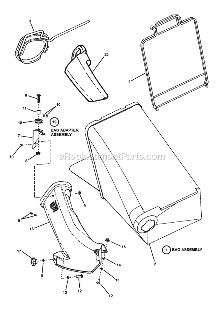 Grass Bag Components Diagram and Parts List for 2167520B 7800428 Snapper Lawn Mower