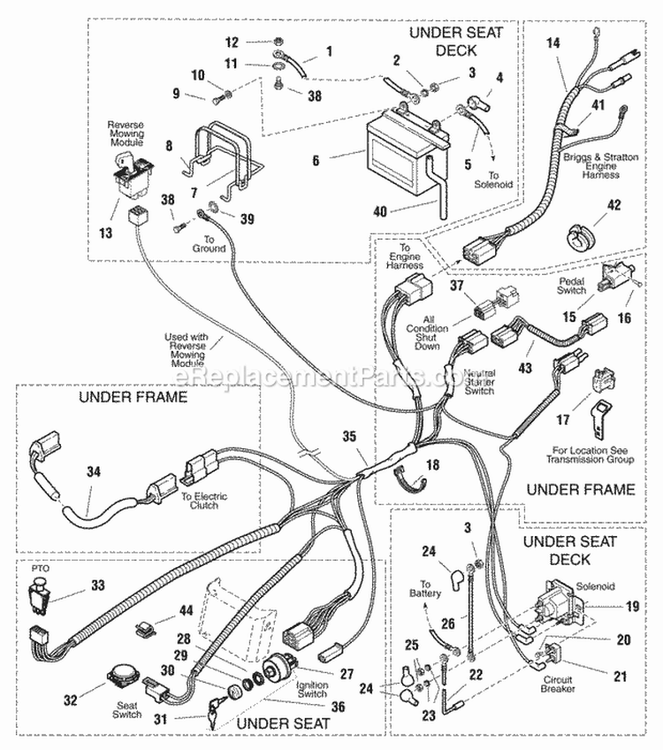 Electrical Group Diagram and Parts List for RT1330 1694615 Snapper Lawn Tractor