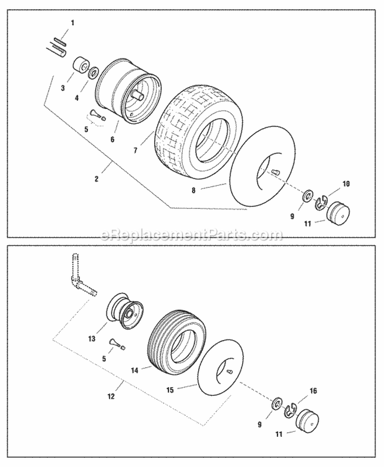 Wheels  Tires Group Diagram and Parts List for RT1330 1694615 Snapper Lawn Tractor