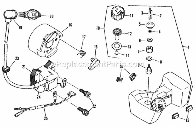 Rt2451 Fuel Tank And Rotor Diagram and Parts List for RT2451  Snapper Trimmer