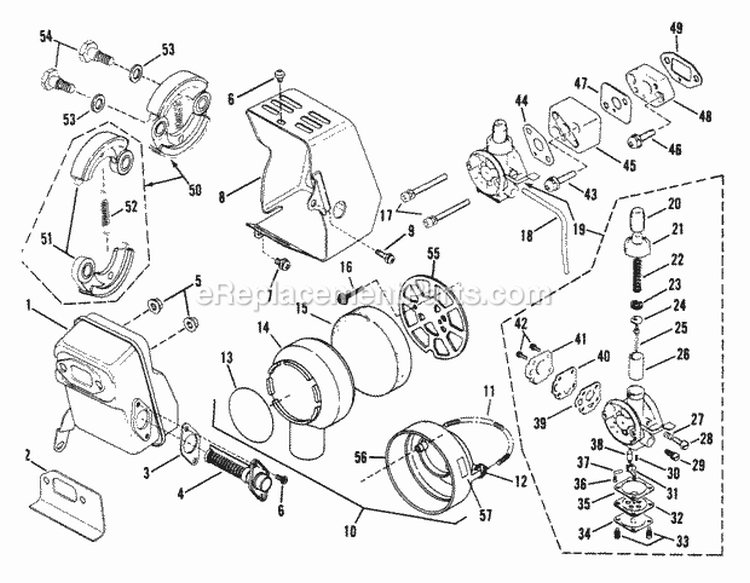 Rt4151 Carburetor And Clutch Assembly Diagram and Parts List for RT4151  Snapper Trimmer