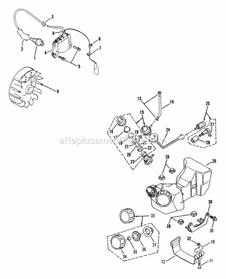 Rt4151 Primer Pump Filter And Fuel Tank Diagram and Parts List for RT4151  Snapper Trimmer