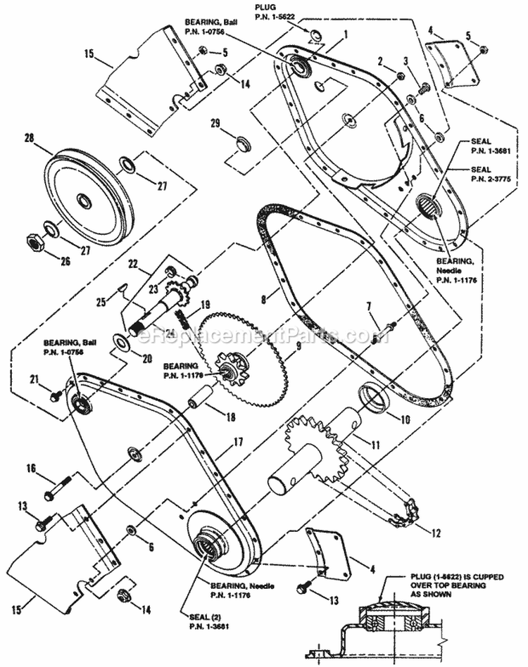 Main Chain Case Diagram and Parts List for RT5X 85027 Snapper Tiller