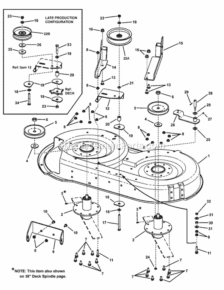 38 Deck Group (Sub-Assembly) Diagram and Parts List for RZT185381BVE 7800151 Snapper Lawn Tractor
