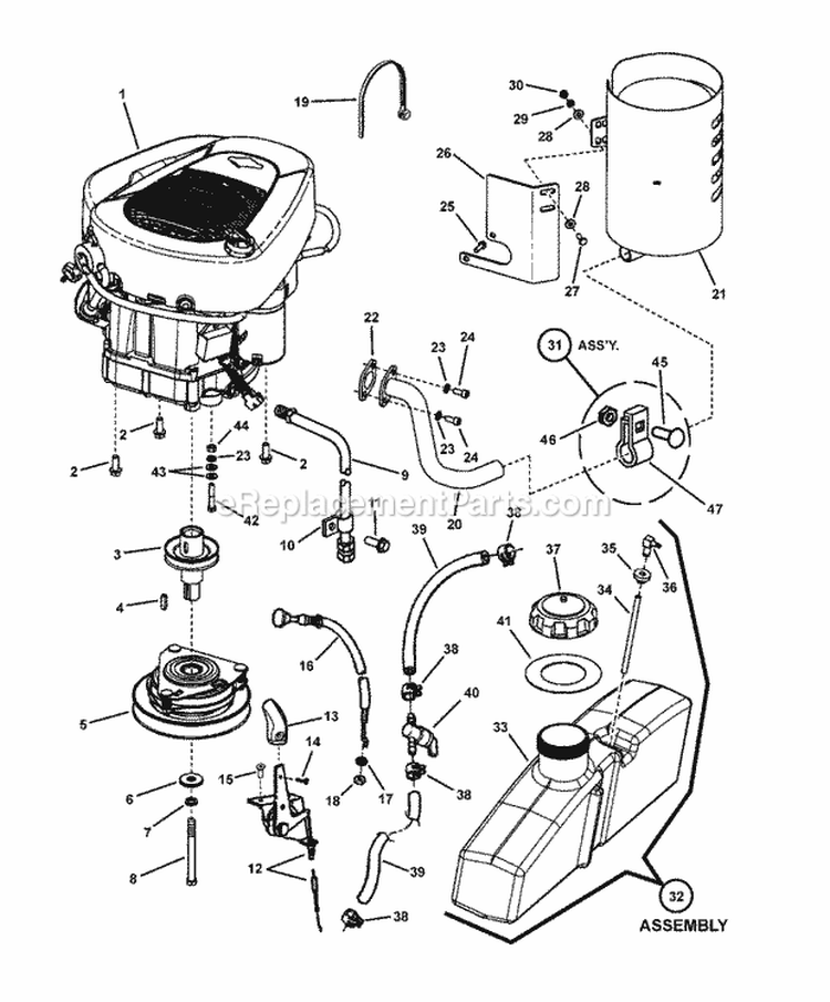 Engine Group (185 Hp Briggs) Diagram and Parts List for RZT20420BVE2 7800010 Snapper Lawn Tractor