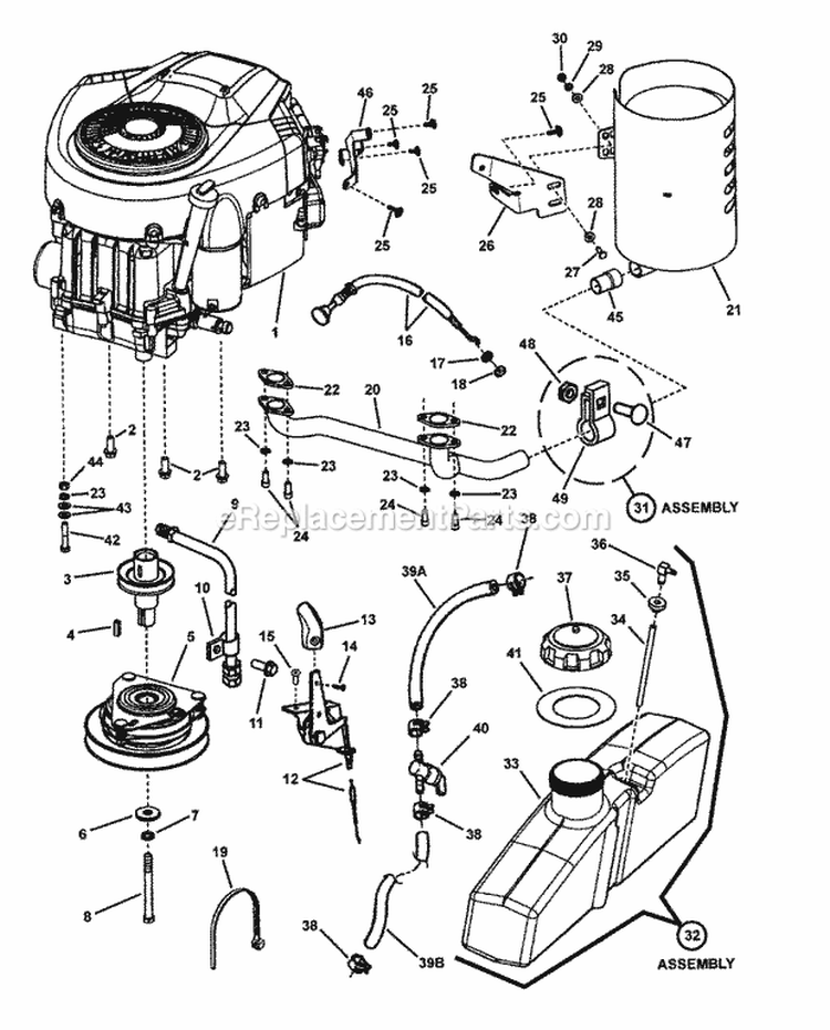 Engine Group (20 Hp Briggs) Diagram and Parts List for RZT20421BVE2 7800152 Snapper Lawn Tractor