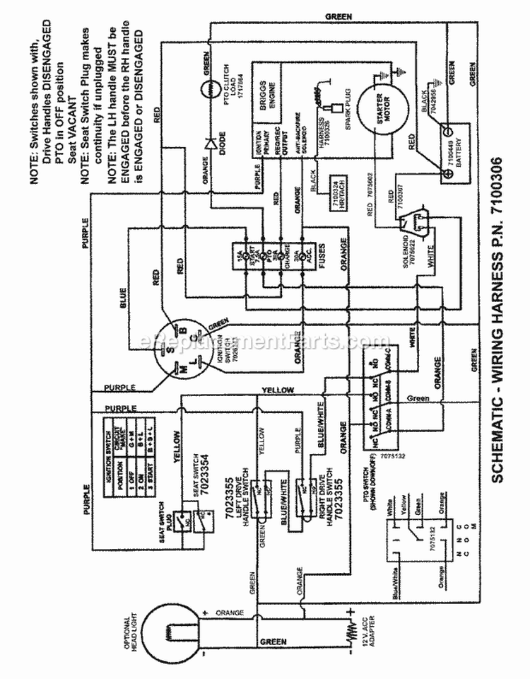 Wiring Schematic (Briggs Engine) Diagram and Parts List for ERZT185440BVE 7800072 Snapper Lawn Tractor