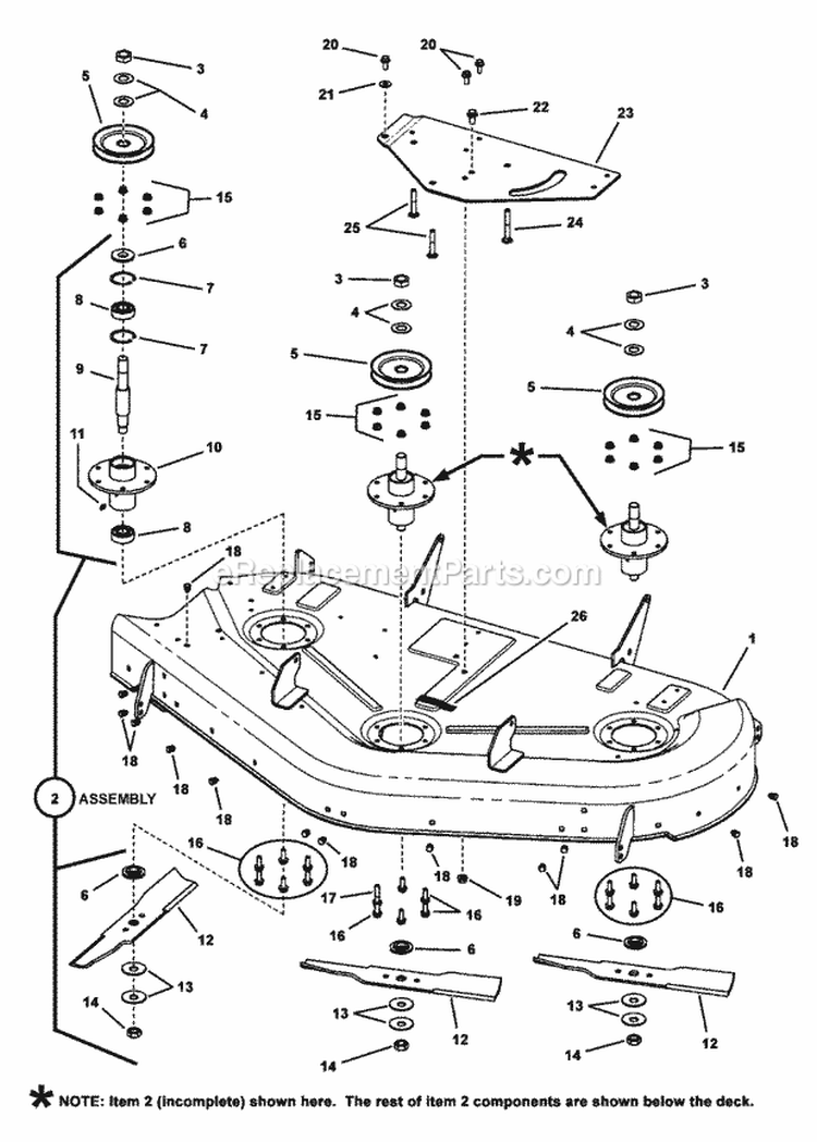 50 Deck Group (Sub-Assembly) Diagram and Parts List for RZT22500BVE2 7800011 Snapper Lawn Tractor