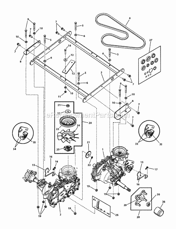 Transaxle Group Diagram and Parts List for RZT21420 7800795 Snapper Lawn Tractor
