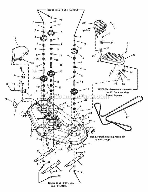 52-In_Deck_Group Diagram and Parts List for RZT26520  Snapper Lawn Mower