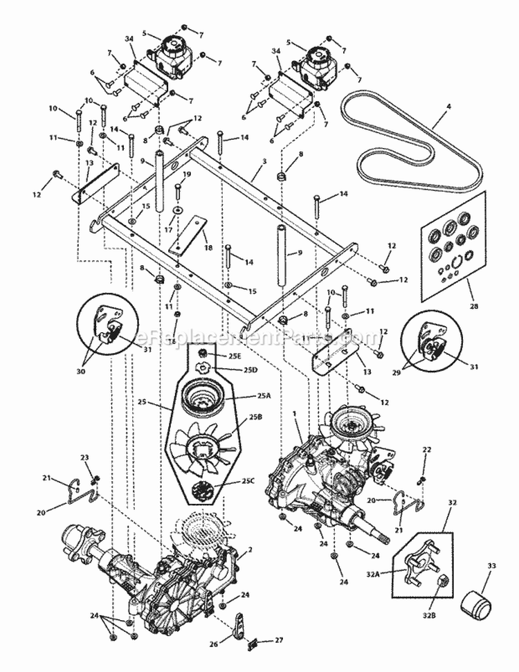 Transaxle Group Rzt 27460 Diagram and Parts List for RZT27460 7800578 Snapper Lawn Tractor
