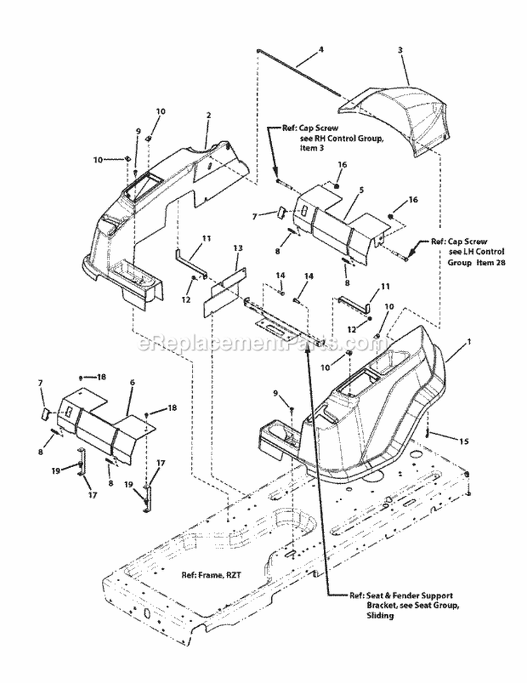 Fender Group Diagram and Parts List for RZT27460 7800578 Snapper Lawn Tractor