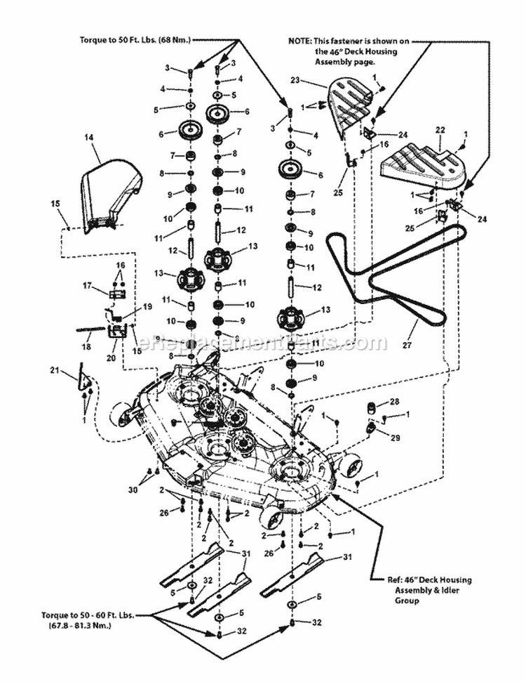 46 Deck Group Diagram and Parts List for RZT27460 7800578 Snapper Lawn Tractor