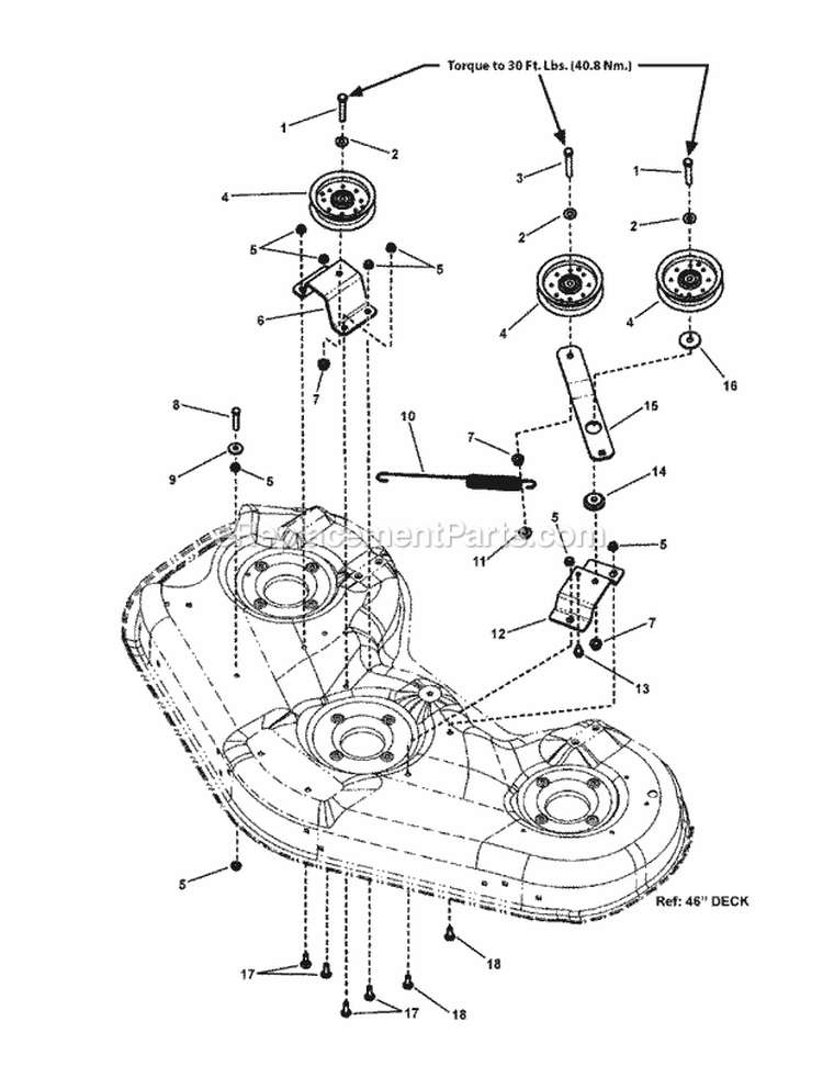 46 Deck Idler Group Diagram and Parts List for RZT27460 7800578 Snapper Lawn Tractor