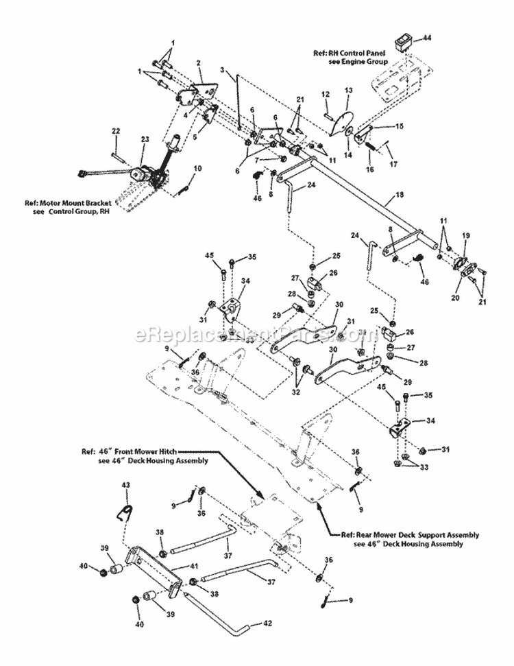 46 Deck Lift Group (WElectric Hoc) Diagram and Parts List for RZT27460 7800578 Snapper Lawn Tractor