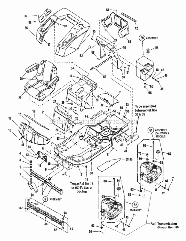 Frame Body  Seat Group (7501739) Diagram and Parts List for CSC2142 7800393 Snapper Lawn Tractor