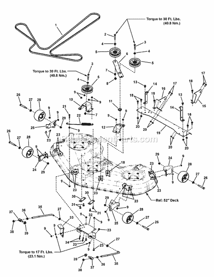 52 Mower Deck - Clutch  Support Group Diagram and Parts List for SC26520 7800630 Snapper Lawn Tractor
