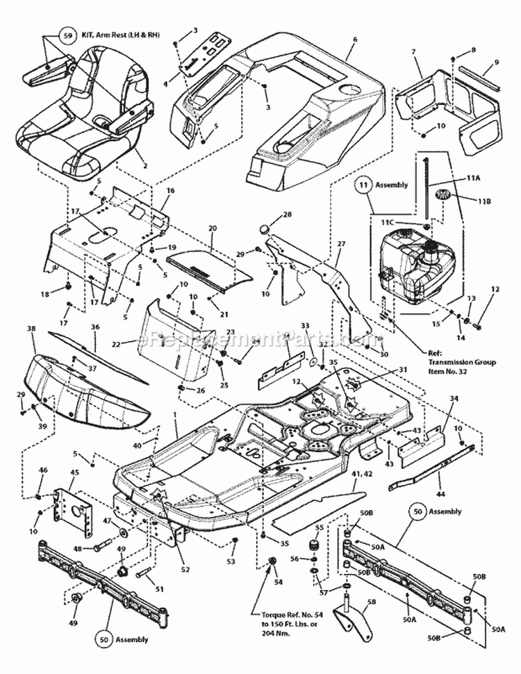 Frame Body  Seat Group Diagram and Parts List for SC26520 7800630 Snapper Lawn Tractor