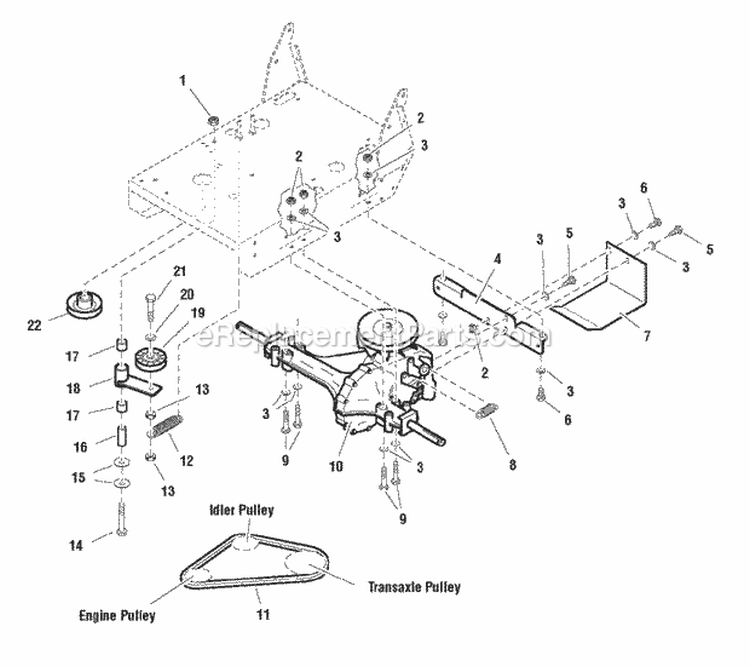 Transaxle Mount  Drive Idler Group Diagram and Parts List for SFH13320KW  Snapper Lawn Mower