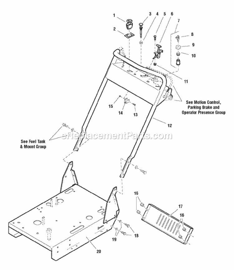 Engine Deck  Handle Bars Group Diagram and Parts List for SFH13320KW  Snapper Lawn Mower